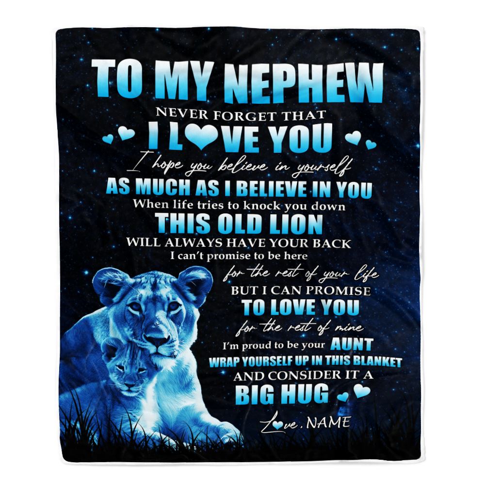 Personalized To My Nephew Lion Blanket From Aunt Auntie Never Forget I Love You Nephew Birthday Graduation Christmas Customized Bed Fleece Throw Blanket | siriusteestore