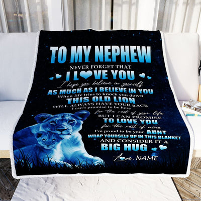 Personalized To My Nephew Lion Blanket From Aunt Auntie Never Forget I Love You Nephew Birthday Graduation Christmas Customized Bed Fleece Throw Blanket | siriusteestore