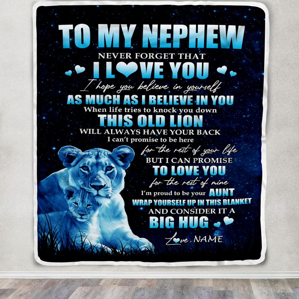 Personalized To My Nephew Lion Blanket From Aunt Auntie Never Forget I Love You Nephew Birthday Graduation Christmas Customized Bed Fleece Throw Blanket | siriusteestore