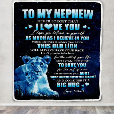 Personalized To My Nephew Lion Blanket From Aunt Auntie Never Forget I Love You Nephew Birthday Graduation Christmas Customized Bed Fleece Throw Blanket | siriusteestore