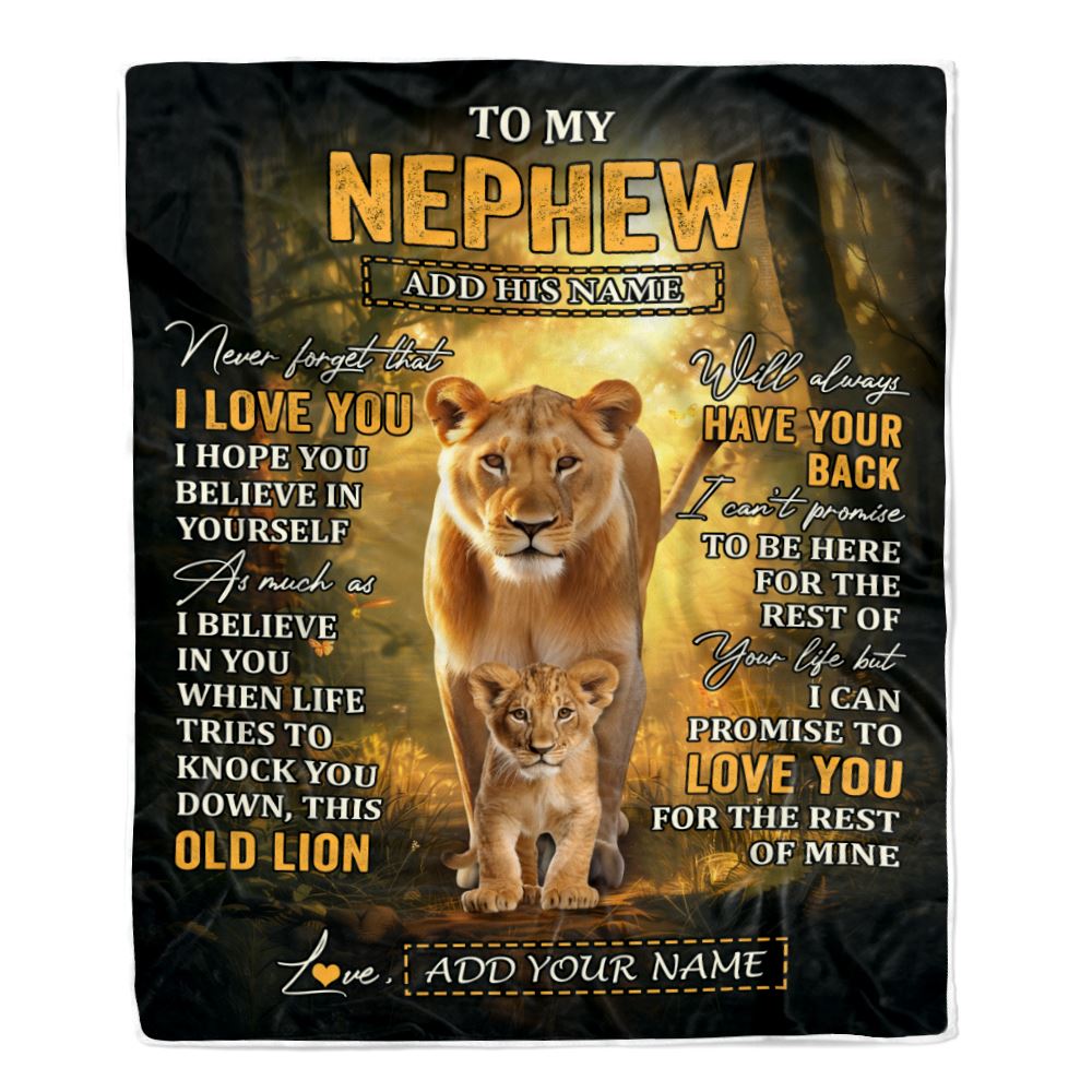 Personalized To My Nephew Lion Blanket From Aunt Auntie Never Forget That I Love You Niece Birthday Gifts Graduation Christmas Customized Fleece Blanket | siriusteestore