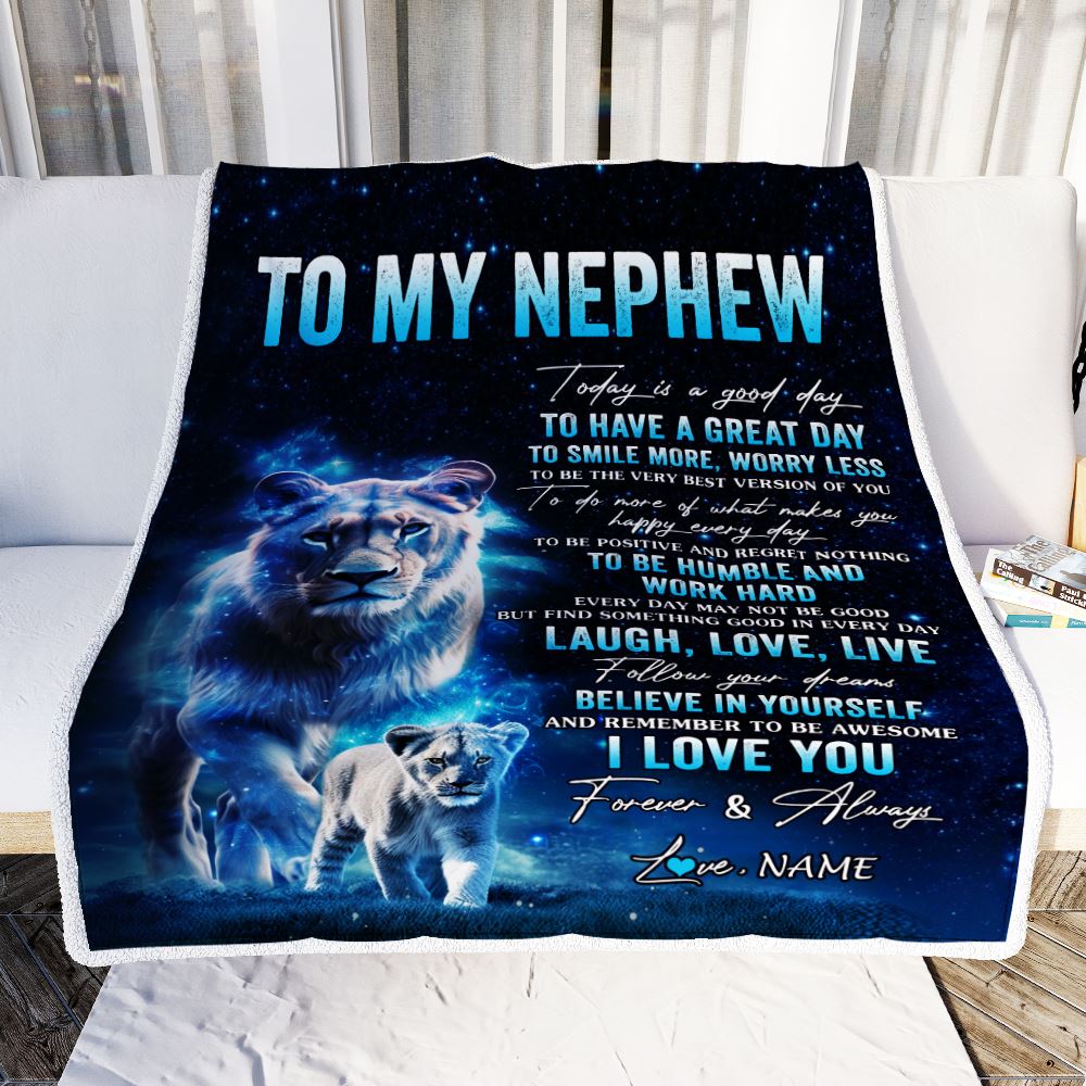 Personalized To My Nephew Lion Blanket From Aunt Auntie Today Is A Good Day Nephew Gifts Birthday Graduation Christmas Customized Bed Fleece Throw Blanket | siriusteestore