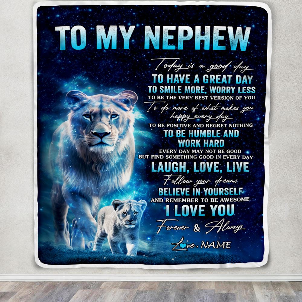 Personalized To My Nephew Lion Blanket From Aunt Auntie Today Is A Good Day Nephew Gifts Birthday Graduation Christmas Customized Bed Fleece Throw Blanket | siriusteestore