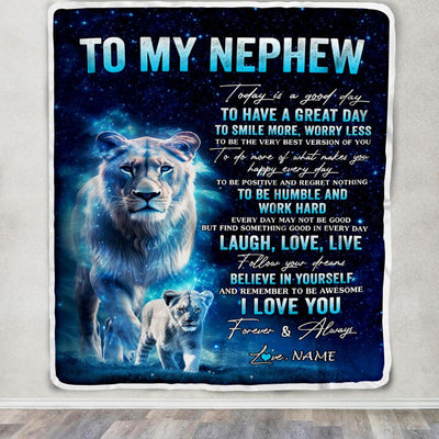 Personalized To My Nephew Lion Blanket From Aunt Auntie Today Is A Good Day Nephew Gifts Birthday Graduation Christmas Customized Bed Fleece Throw Blanket | siriusteestore