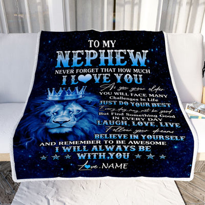 Personalized To My Nephew Lion Blanket From Aunt Uncle I Love You Lion Ideas For Nephew Birthday Gifts Graduation Christmas Customized Fleece Throw Blanket | siriusteestore