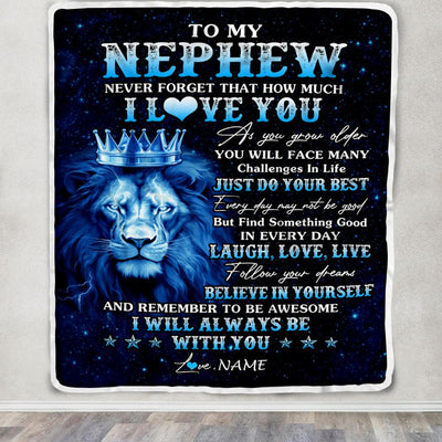 Personalized To My Nephew Lion Blanket From Aunt Uncle I Love You Lion Ideas For Nephew Birthday Gifts Graduation Christmas Customized Fleece Throw Blanket | siriusteestore