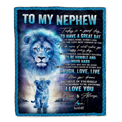 Personalized To My Nephew Lion Blanket From Uncle Every Day Laugh Love Live Nephew Birthday Graduation Christmas Customized Bed Fleece Throw Blanket | siriusteestore