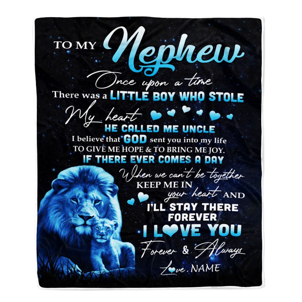 Personalized To My Nephew Lion Blanket From Uncle I'll Stay There Forever Nephew Birthday Graduation Christmas Customized Bed Quilt Fleece Throw Blanket | siriusteestore