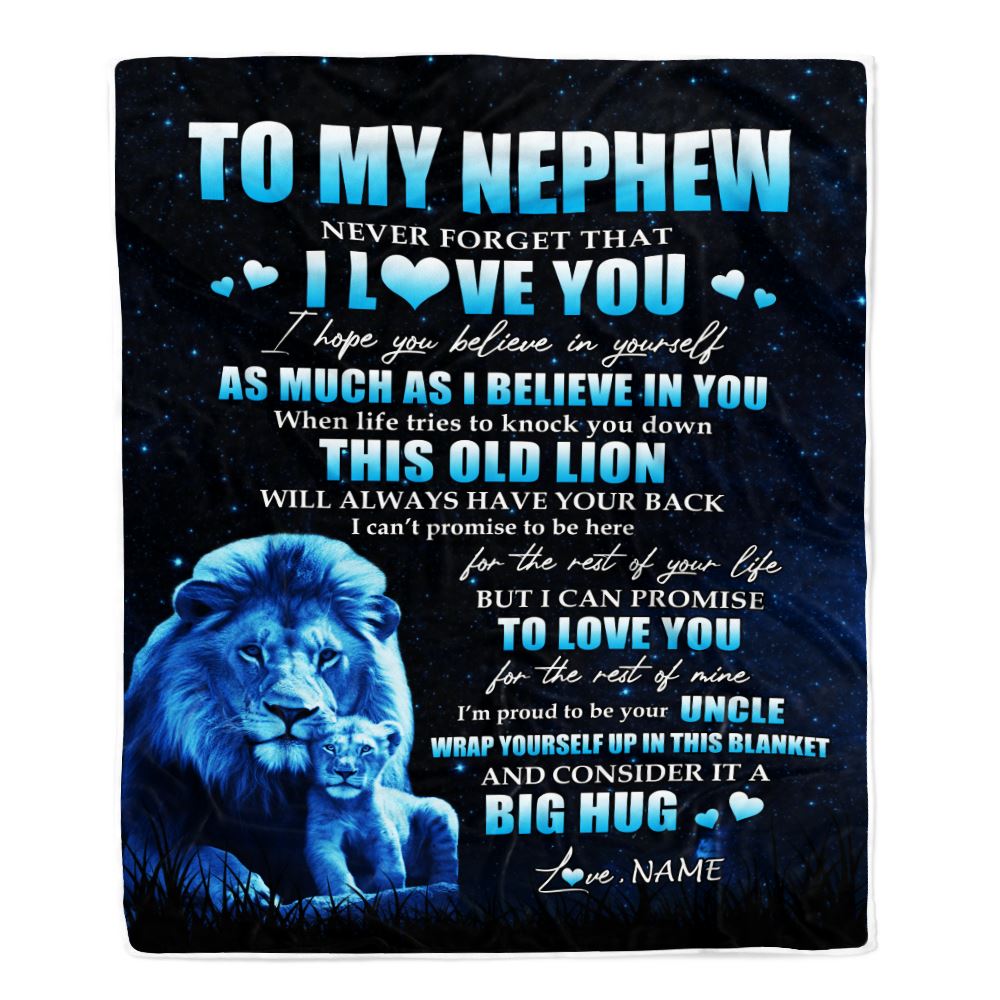 Personalized To My Nephew Lion Blanket From Uncle Never Forget I Love You Nephew Birthday Graduation Christmas Customized Bed Fleece Throw Blanket | siriusteestore