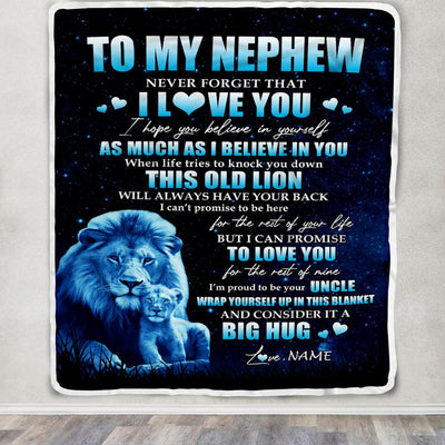 Personalized To My Nephew Lion Blanket From Uncle Never Forget I Love You Nephew Birthday Graduation Christmas Customized Bed Fleece Throw Blanket | siriusteestore
