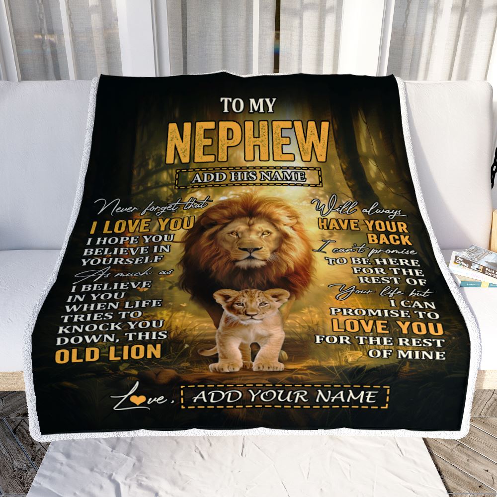 Personalized To My Nephew Lion Blanket From Uncle Never Forget That I Love You Nephew Birthday Gifts Graduation Christmas Customized Fleece Throw Blanket | siriusteestore