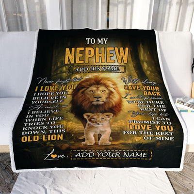 Personalized To My Nephew Lion Blanket From Uncle Never Forget That I Love You Nephew Birthday Gifts Graduation Christmas Customized Fleece Throw Blanket | siriusteestore