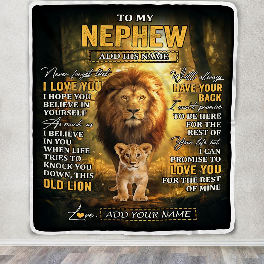 Personalized To My Nephew Lion Blanket From Uncle Never Forget That I Love You Nephew Birthday Gifts Graduation Christmas Customized Fleece Throw Blanket | siriusteestore