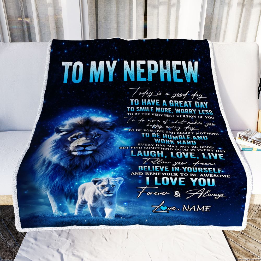 Personalized To My Nephew Lion Blanket From Uncle Today Is A Good Day Nephew Gifts Birthday Graduation Christmas Customized Bed Fleece Throw Blanket | siriusteestore