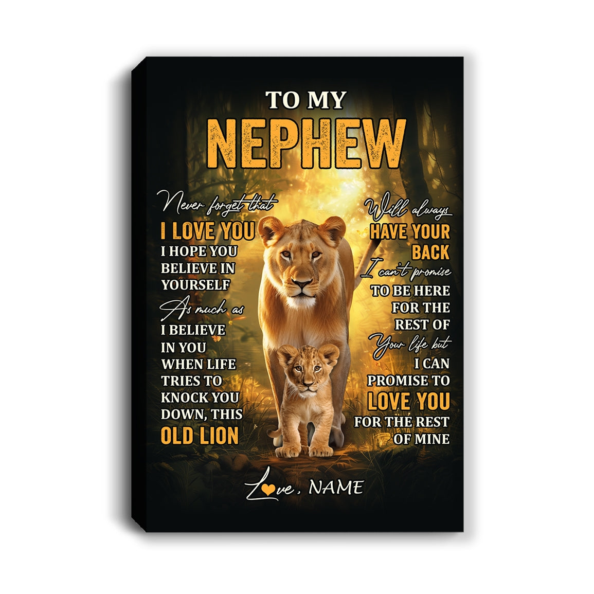 Personalized To My Nephew Lion Canvas From Aunt Auntie Never Forget That I Love You Niece Birthday Gifts Graduation Christmas Custom Wall Art Print Framed Canvas | siriusteestore