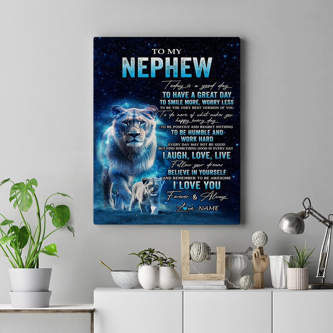 Personalized To My Nephew Lion Canvas From Aunt Auntie Today Is A Good Day Nephew Gifts Birthday Graduation Christmas Custom Wall Art Print Framed Canvas | siriusteestore