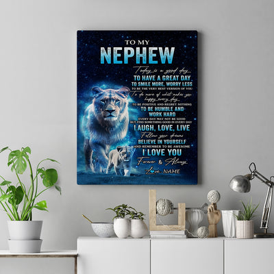 Personalized To My Nephew Lion Canvas From Aunt Auntie Today Is A Good Day Nephew Gifts Birthday Graduation Christmas Custom Wall Art Print Framed Canvas | siriusteestore