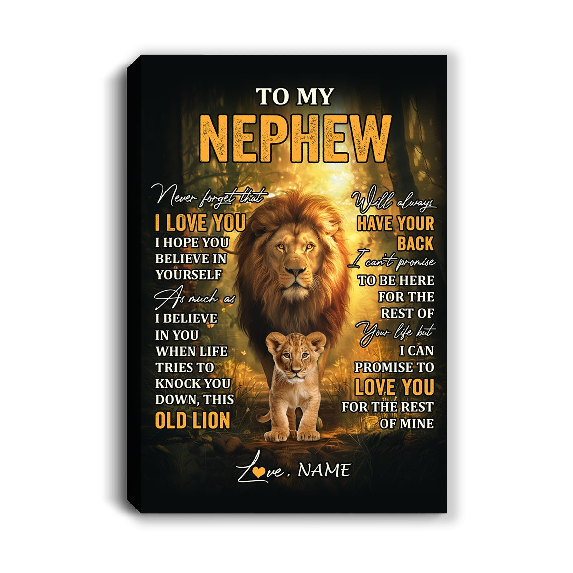 Personalized To My Nephew Lion Canvas From Uncle Never Forget That I Love You Nephew Birthday Gifts Graduation Christmas Custom Wall Art Print Framed Canvas | siriusteestore