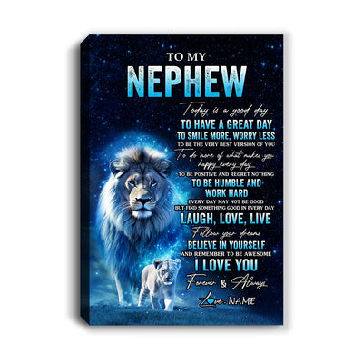 Personalized To My Nephew Lion Canvas From Uncle Today Is A Good Day Nephew Gifts Birthday Graduation Christmas Custom Wall Art Print Framed Canvas | siriusteestore