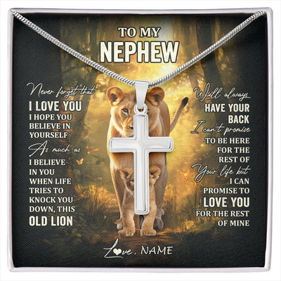 Stainless Cross Necklace Stainless Steel | 1 | Personalized To My Nephew Lion Necklace From Aunt Auntie Never Forget That I Love You Niece Birthday Graduation Christmas Customized Gift Box Message Card | siriusteestore