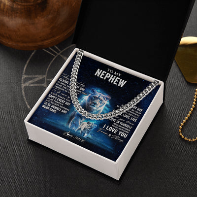 Cuban Link Chain Necklace Stainless Steel | 2 | Personalized To My Nephew Lion Necklace From Aunt Auntie Today Is A Good Day Nephew Gifts Birthday Graduation Christmas Customized Gift Box Message Card | siriusteestore