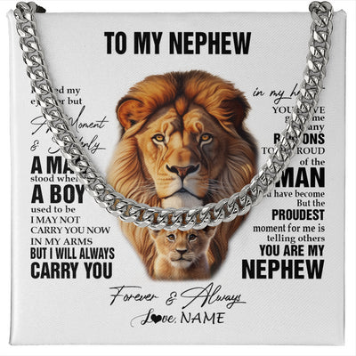 Cuban Link Chain Necklace Stainless Steel | 1 | Personalized To My Nephew Lion Necklace From Uncle I Closed My Eyes Great Nephew Birthday Gifts Graduation Christmas Customized Gift Box Message Card | siriusteestore