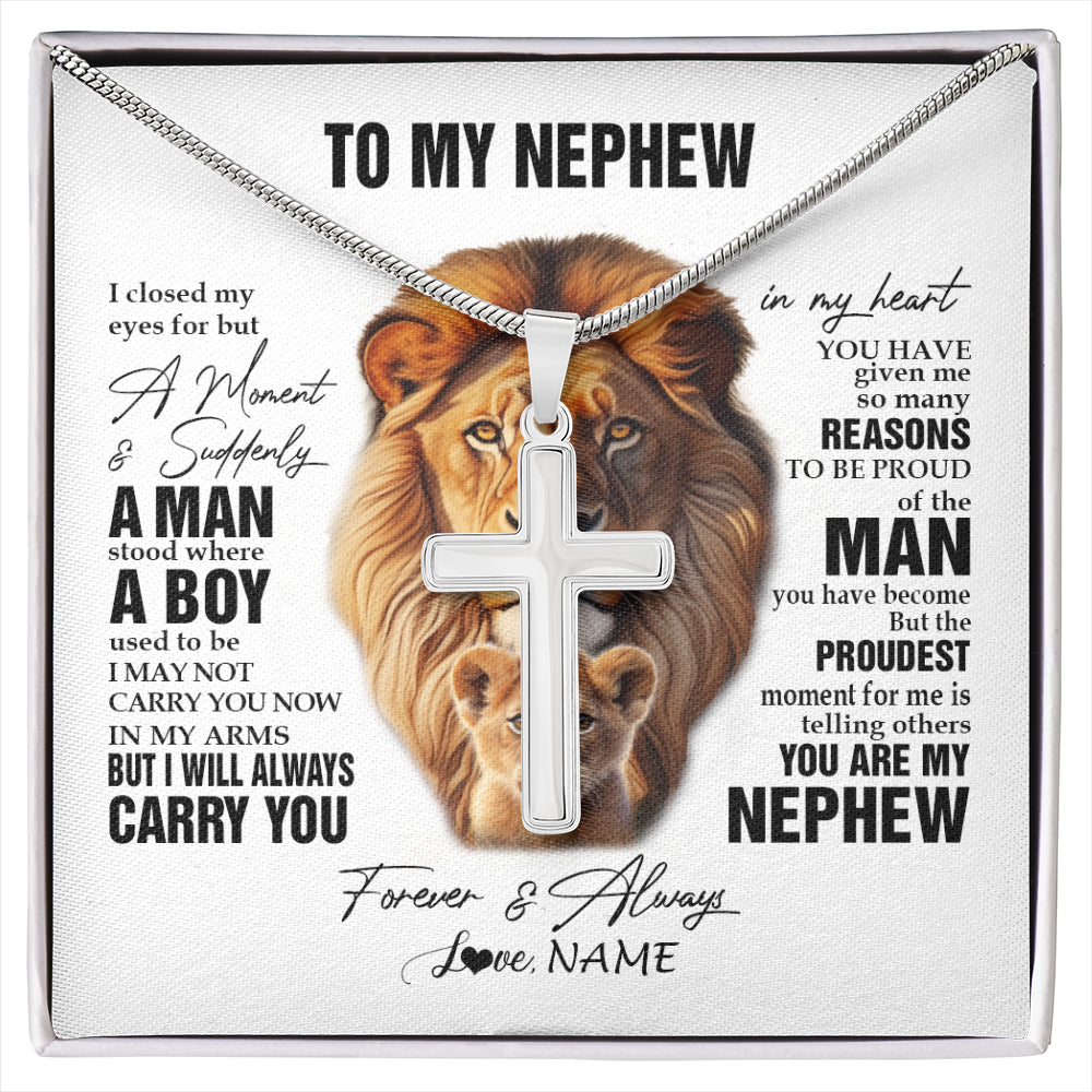 Stainless Cross Necklace Stainless Steel | 1 | Personalized To My Nephew Lion Necklace From Uncle I Closed My Eyes Great Nephew Birthday Gifts Graduation Christmas Customized Gift Box Message Card | siriusteestore