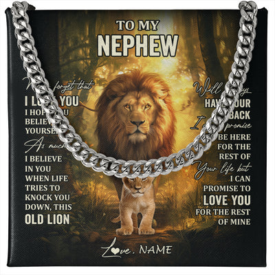 Cuban Link Chain Necklace Stainless Steel | 1 | Personalized To My Nephew Lion Necklace From Uncle Never Forget That I Love You Nephew Birthday Gifts Graduation Christmas Customized Gift Box Message Card | siriusteestore