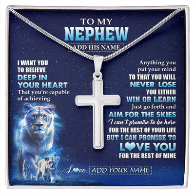 Stainless Cross Necklace Stainless Steel | 1 | Personalized To My Nephew Necklace From Aunt Auntie Believe Your Heart Nephew Gift Birthday Graduation Christmas Customized Gift Box Message Card | siriusteestore.myshopify