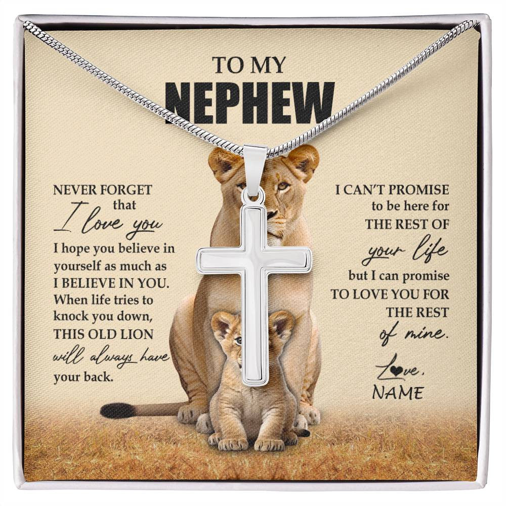 Stainless Cross Necklace Stainless Steel | 1 | Personalized To My Nephew Necklace From Aunt Auntie Lion Never Forget That I Love You Niece Jewelry Birthday Gifts Graduation Christmas Customized Message Card | siriusteestore