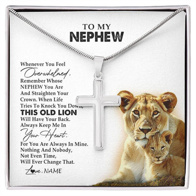 Stainless Cross Necklace Stainless Steel | 1 | Personalized To My Nephew Necklace From Aunt Auntie Whenever You Fell Overwhelmed Lion Nephew Birthday Graduation Christmas Customized Gift Box Message Card | siriusteestore