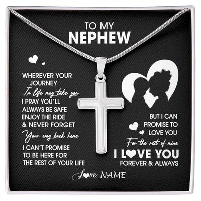 Stainless Cross Necklace Stainless Steel | 1 | Personalized To My Nephew Necklace From Aunt Auntie Wherever Your Journey Nephew Birthday Gifts Jewelry  Graduation Christmas Customized Gift Box Message Card | siriusteestore