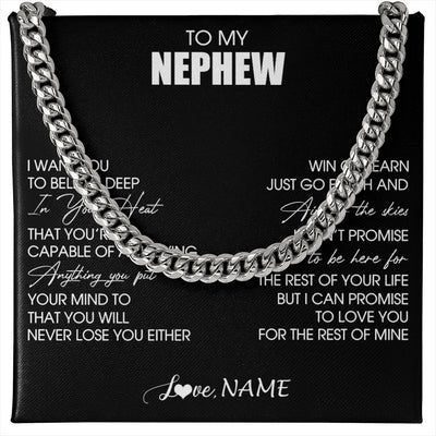 Cuban Link Chain Necklace Stainless Steel | 1 | Personalized To My Nephew Necklace From Aunt Believe Deep In Your Heart Nephew Birthday Jewelry Gift For Men Christmas Customized Gift Box Message Card | siriusteestore
