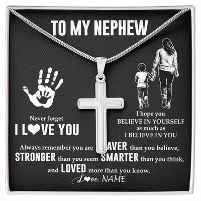 Stainless Cross Necklace Stainless Steel | 1 | Personalized To My Nephew Necklace From Aunt Never Forget I Love You Nephew Birthday Gifts Christmas New Year Graduation Customized Gift Box Message Card | siriusteestore