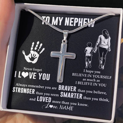 Stainless Cross Necklace Stainless Steel | 2 | Personalized To My Nephew Necklace From Aunt Never Forget I Love You Nephew Birthday Gifts Christmas New Year Graduation Customized Gift Box Message Card | siriusteestore