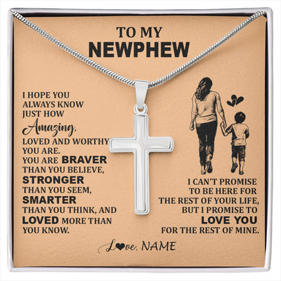 Stainless Cross Necklace Stainless Steel | 1 | Personalized To My Nephew Necklace From Aunt Promise To Love You Nephew Birthday Gifts Valentines Day Graduation Christmas Customized Gift Box Message Card | siriusteestore