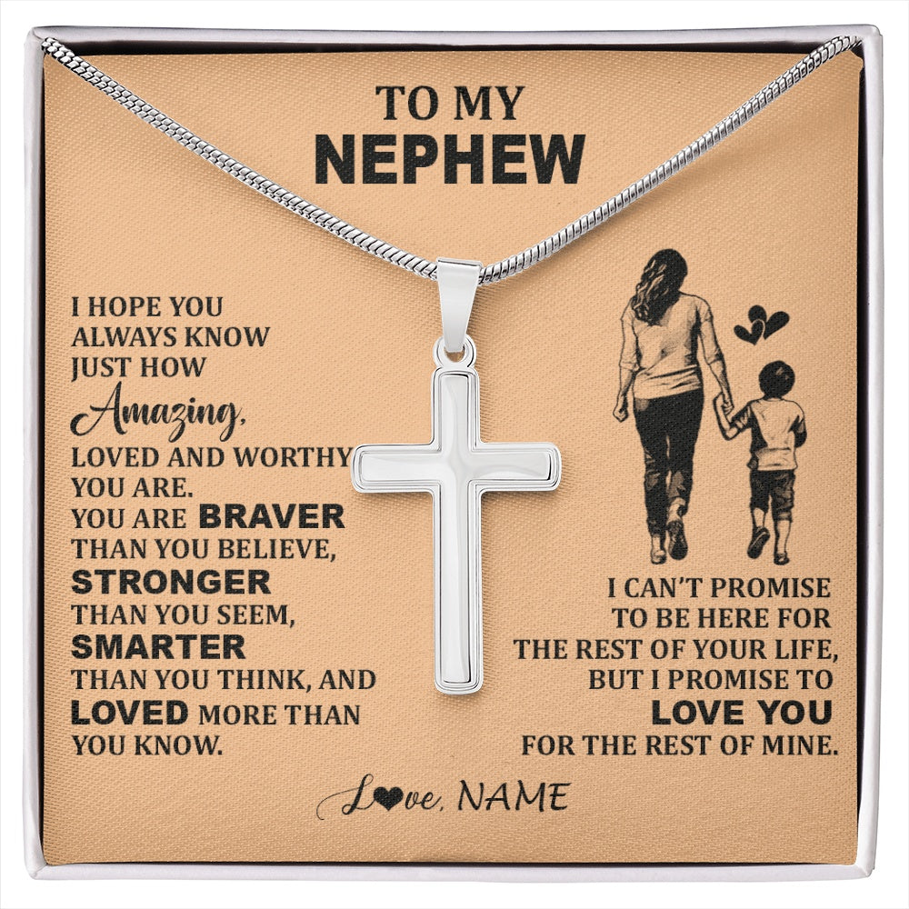 Stainless Cross Necklace Stainless Steel | 1 | Personalized To My Nephew Necklace From Aunt Promise To Love You Nephew Birthday Gifts Valentines Graduation Christmas Customized Gift Box Message Card | https://siriusteestore.