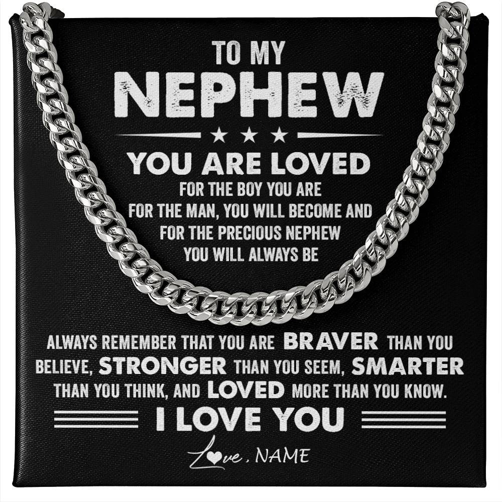 Cuban Link Chain Necklace Stainless Steel | 1 | Personalized To My Nephew Necklace From Aunt Uncle Auntie Cuban Chain You Are Loved Nephew Birthday Graduation Christmas Customized Gift Box Message Card | siriusteestore