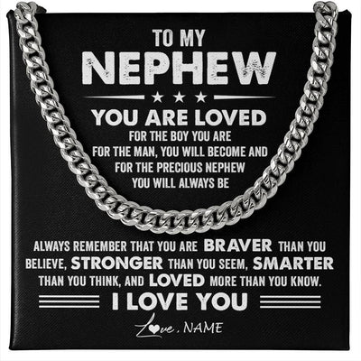 Cuban Link Chain Necklace Stainless Steel | 1 | Personalized To My Nephew Necklace From Aunt Uncle Auntie Cuban Chain You Are Loved Nephew Birthday Graduation Christmas Customized Gift Box Message Card | siriusteestore