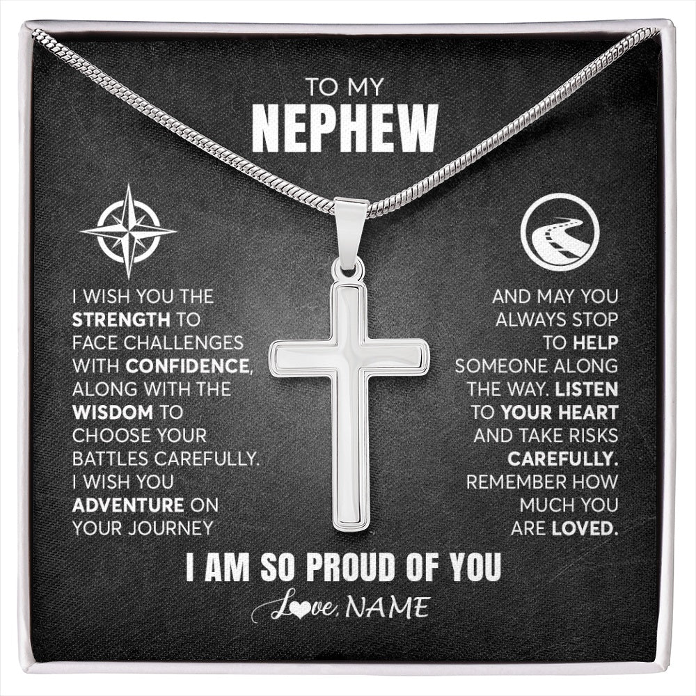 Stainless Cross Necklace Stainless Steel | 1 | Personalized To My Nephew Necklace From Aunt Uncle Auntie I Wish You The Strength Nephew Birthday Graduation Inspirational Customized Gift Box Message Card | siriusteestore.myshopify