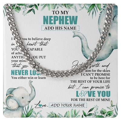 Cuban Link Chain Necklace Stainless Steel | 1 | Personalized To My Nephew Necklace From Aunt Uncle Auntie You Will Never Lose Elephant Nephew Birthday Gifts Graduation Christmas Custom Gift Box Message Card | siriusteestore