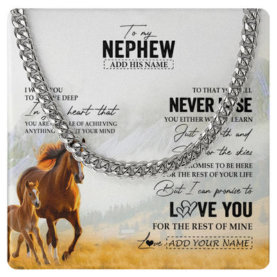 Cuban Link Chain Necklace Stainless Steel | 1 | Personalized To My Nephew Necklace From Aunt Uncle Auntie You Will Never Lose Horse Nephew Birthday Gifts Graduation Christmas Custom Gift Box Message Card | siriusteestore
