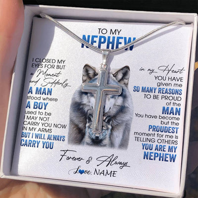 Stainless Cross Necklace Stainless Steel | 2 | Personalized To My Nephew Necklace From Aunt Uncle I Close My Eyes For But A Moment Wolf Nephew Birthday Gifts Christmas Customized Gift Box Message Card | siriusteestore