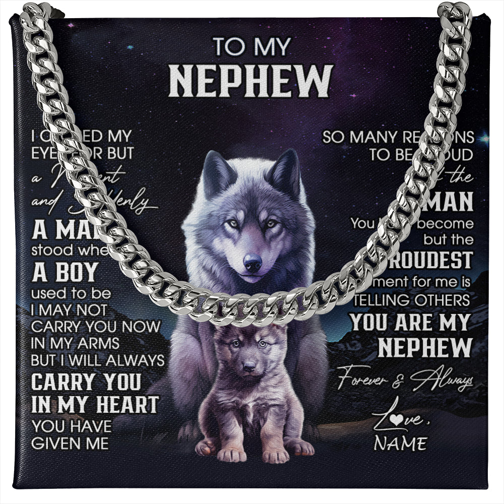 Cuban Link Chain Necklace Stainless Steel | 1 | Personalized To My Nephew Necklace From Aunt Uncle I Close My Eyes Wolf Nephew Birthday Gifts Graduation Christmas Customized Gift Box Message Card | siriusteestore