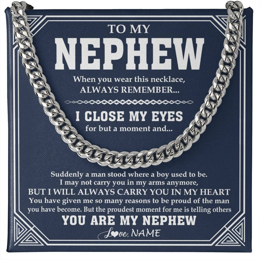 Cuban Link Chain Necklace Stainless Steel | 1 | Personalized To My Nephew Necklace From Aunt Uncle Suddenly A Man Jewelry Nephew Birthday Gifts Graduation Christmas Customized Gift Box Message Card | siriusteestore