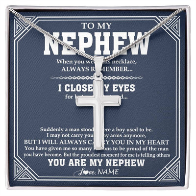 Stainless Cross Necklace Stainless Steel | 1 | Personalized To My Nephew Necklace From Aunt Uncle Suddenly A Man Jewelry Nephew Birthday Gifts Graduation Christmas Customized Gift Box Message Card | siriusteestore