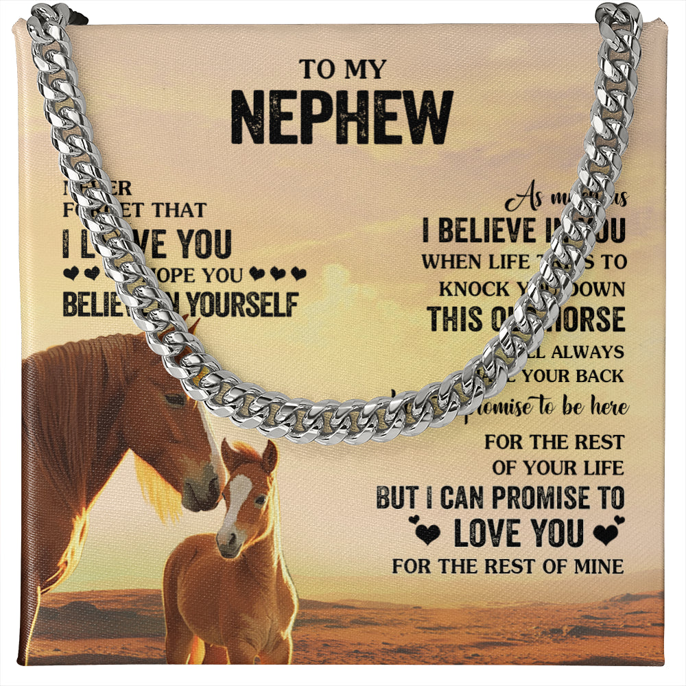 Cuban Link Chain Necklace Stainless Steel | 1 | Personalized To My Nephew Necklace From Aunt Uncle This Old Horse Love You Nephew Birthday Gifts Graduation Christmas Customized Gift Box Message Card | siriusteestore