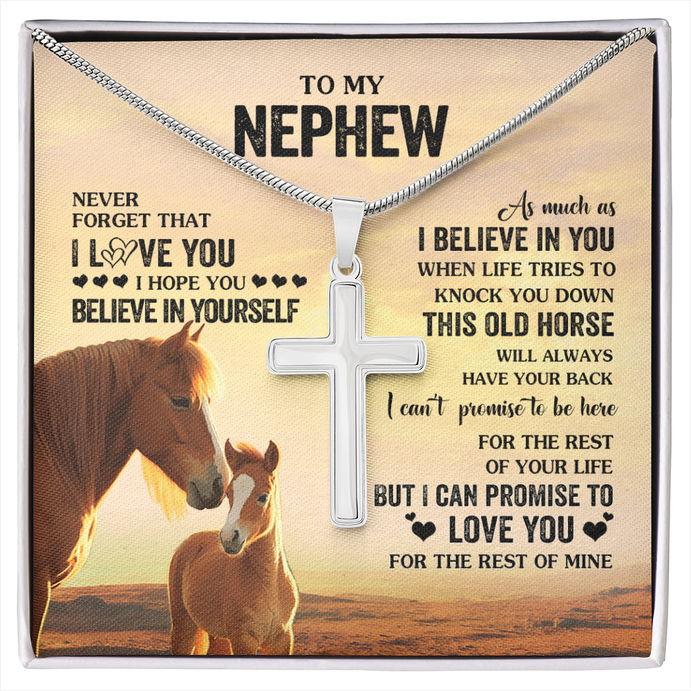 Stainless Cross Necklace Stainless Steel | 1 | Personalized To My Nephew Necklace From Aunt Uncle This Old Horse Love You Nephew Birthday Gifts Graduation Christmas Customized Gift Box Message Card | siriusteestore
