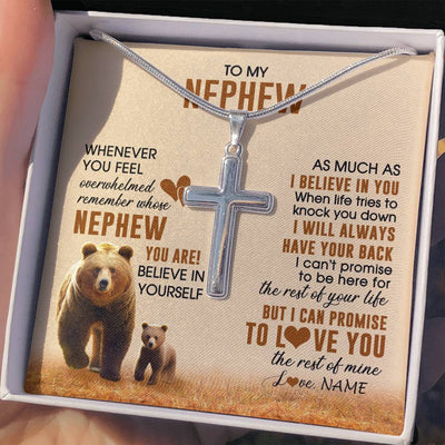 Stainless Cross Necklace Stainless Steel | 2 | Personalized To My Nephew Necklace From Aunt Uncle Whenever You Feel Bear Nephew Birthday Gifts Gifts Graduation Christmas Customized Gift Box Message Card | siriusteestore