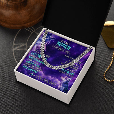 Cuban Link Chain Necklace Stainless Steel | 2 | Personalized To My Nephew Necklace From Aunt Uncle Wolf Never Forget I Love You Nephew Birthday Gifts Graduation Christmas Custom Gift Box Message Card Shirt & Hoodie | https://siriusteestore.